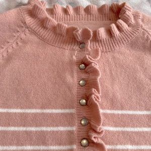 NXH Ruffle Button Front Sweater in light pink color.